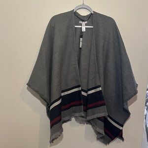 Tommy Hilfiger Charcoal Poncho with Navy and Crimson Stripes